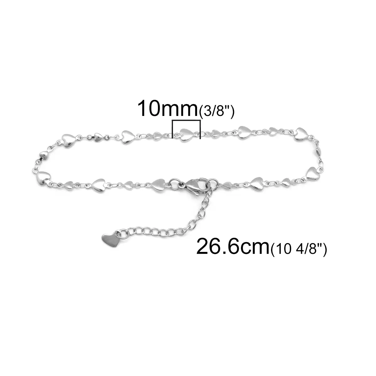 304 Stainless Steel Anklet Silver Color Heart For Women Leg Chain Summer Beach Foot Jewelry 21.8cm(8 5/8") long, 1 Piece