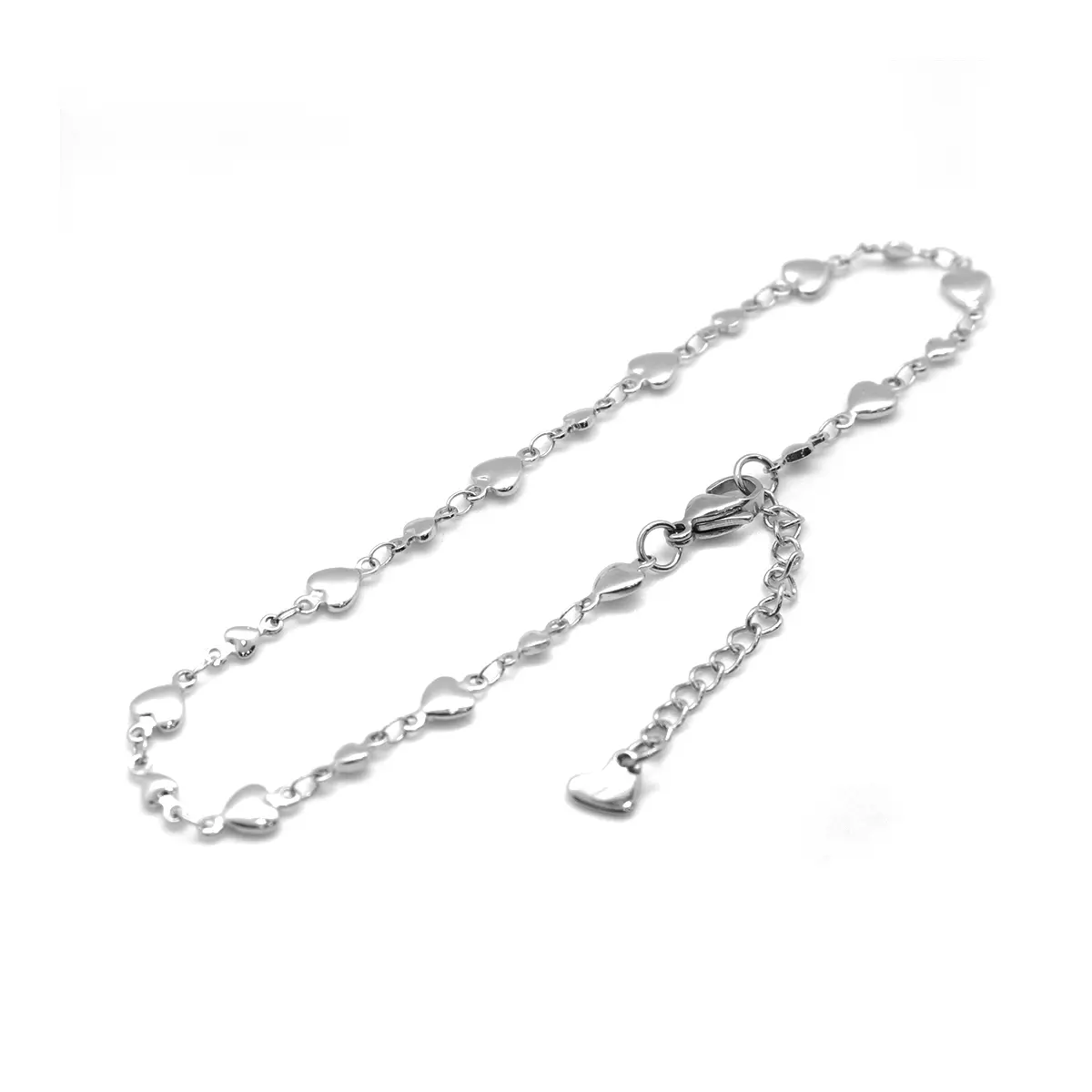 304 Stainless Steel Anklet Silver Color Heart For Women Leg Chain Summer Beach Foot Jewelry 21.8cm(8 5/8") long, 1 Piece