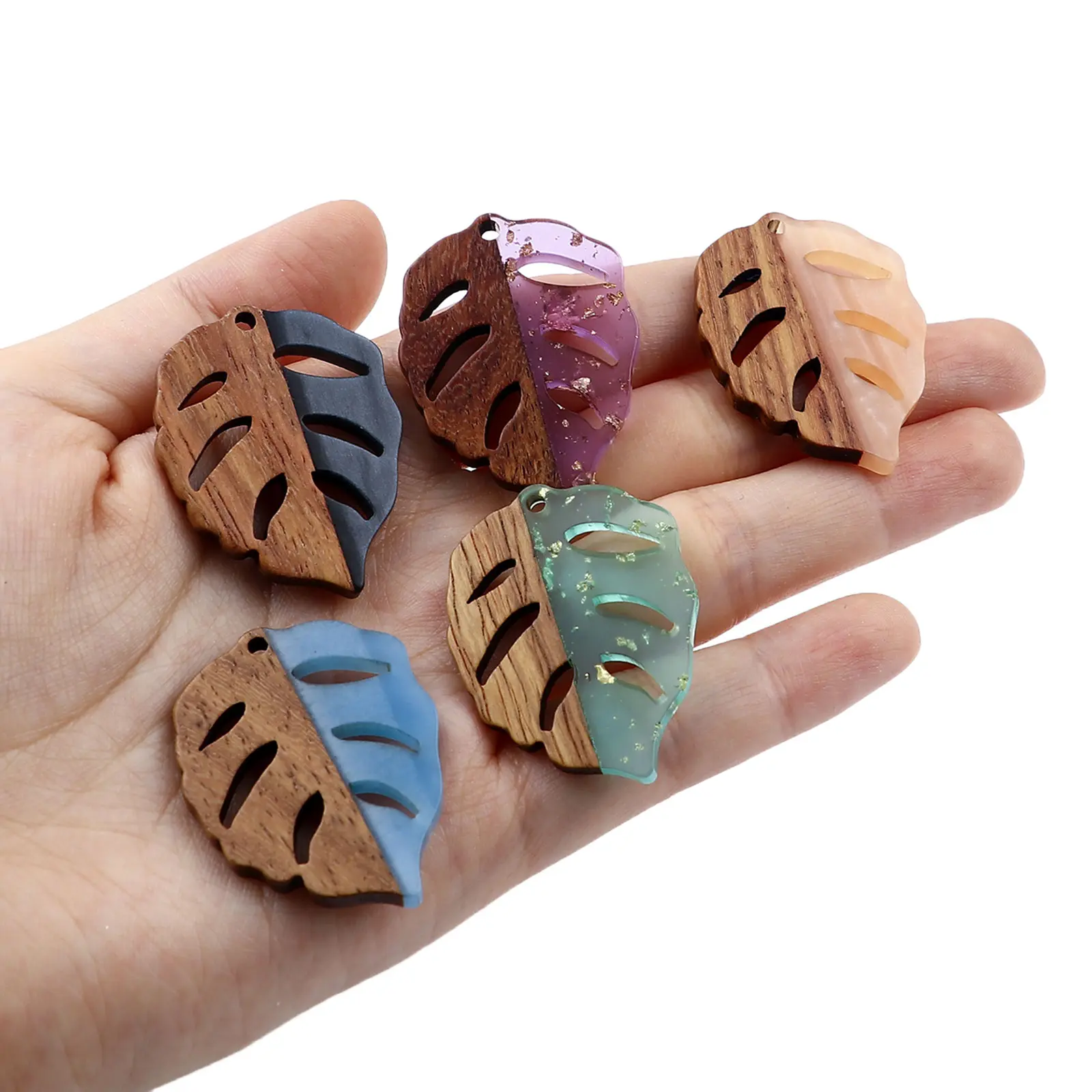 3 PCs/Lot Vintage Resin Wood Effect Leaf Pendants Wooden Plant Foil Charms For DIY Earring Charm Jewelry Making 3.7cm X 2.8cm