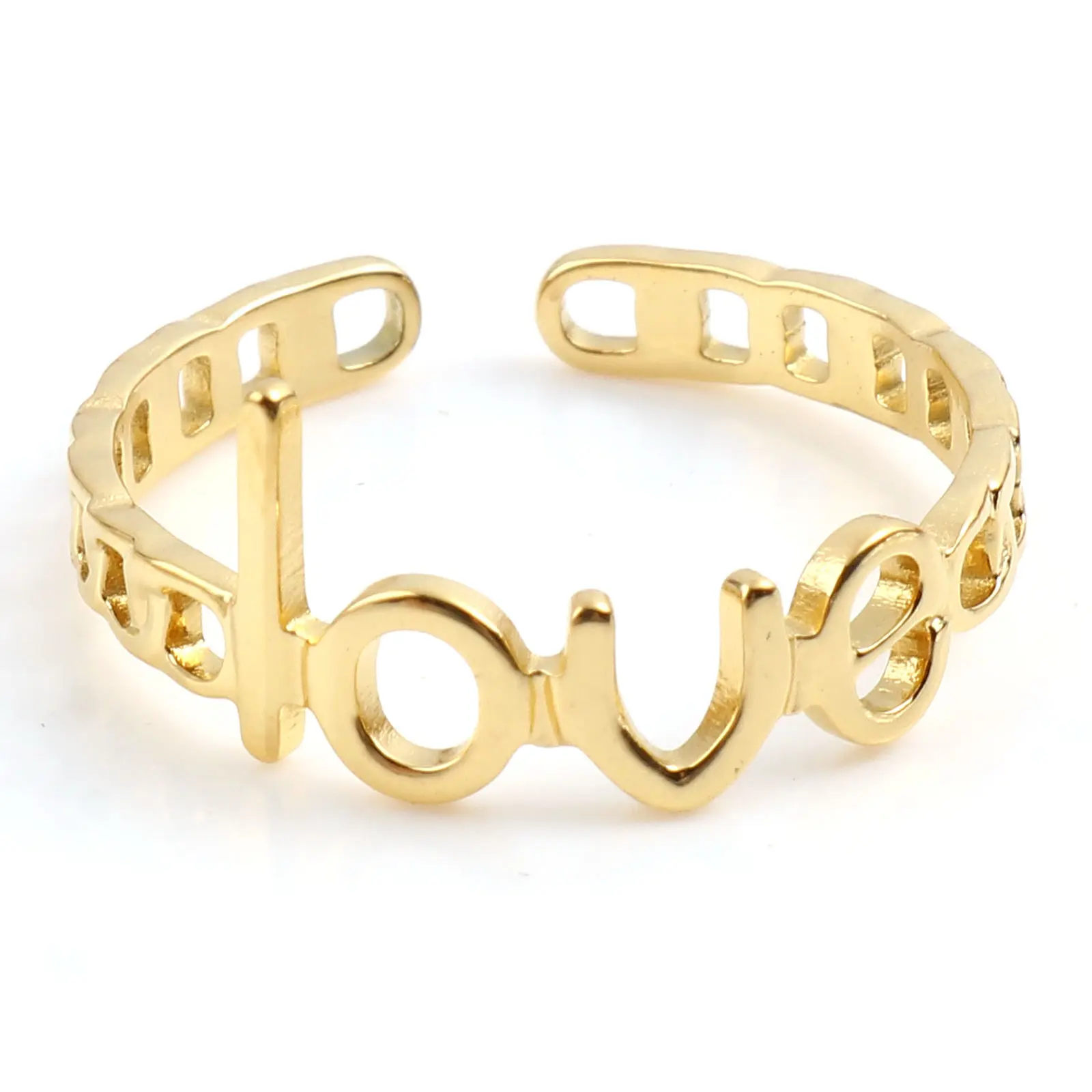 Fashion Stainless Steel Open Rings For Men Women Jewelry Classic Gold Color Link Chain Adjustable Ring Gift (US size 8.5) 18.5mm