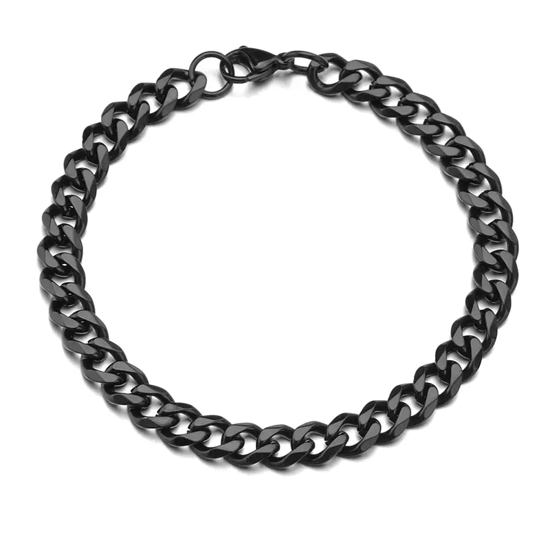 Men 3/5/7mm High Quality Stainless Steel Bracelets  Black Color Punk Curb Cuban Solid Link Chain Bracelets Jewelry Gifts