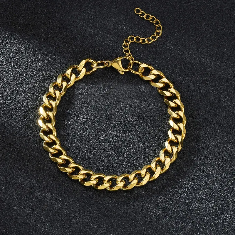 Men 3/5/7mm High Quality Stainless Steel Bracelets  Black Color Punk Curb Cuban Solid Link Chain Bracelets Jewelry Gifts