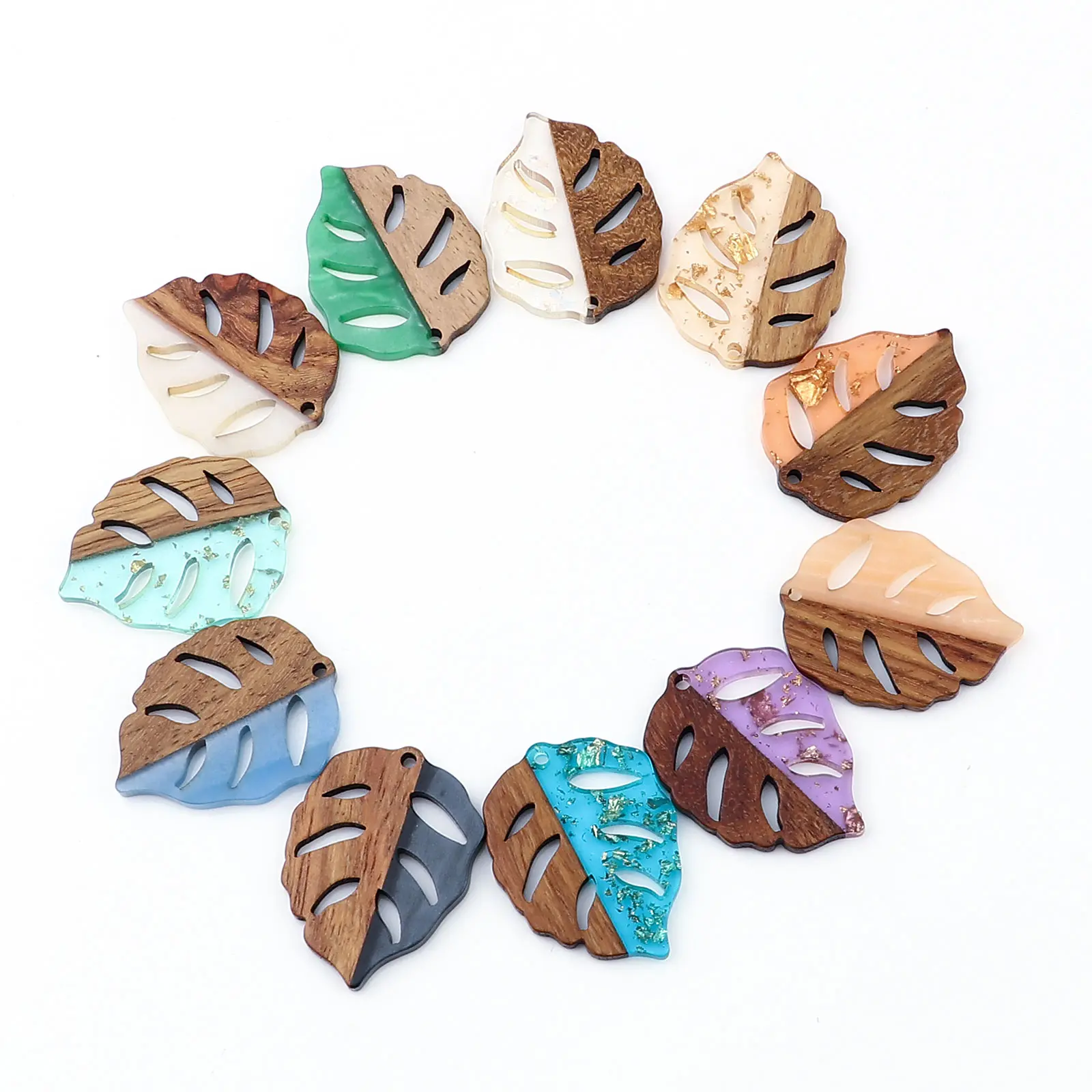 3 PCs/Lot Vintage Resin Wood Effect Leaf Pendants Wooden Plant Foil Charms For DIY Earring Charm Jewelry Making 3.7cm X 2.8cm