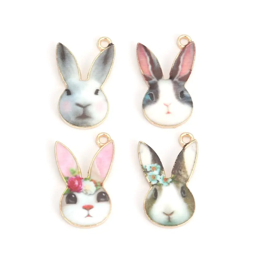 Zinc Based Alloy Charms Cute Rabbit Animal Colorful Enamel Pendants For DIY Making Necklace Fashion Jewelry 19mm x 11mm, 10 PCs