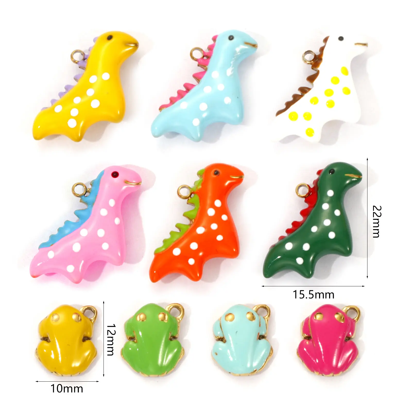 1 Piece 304 Stainless Steel Charms 18K Gold Plated Enamel Dinosaur Animal Frog Pendant For DIY Necklace Bracelet Jewelry Making