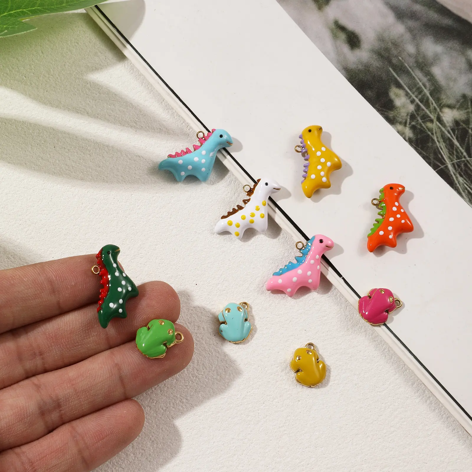 1 Piece 304 Stainless Steel Charms 18K Gold Plated Enamel Dinosaur Animal Frog Pendant For DIY Necklace Bracelet Jewelry Making