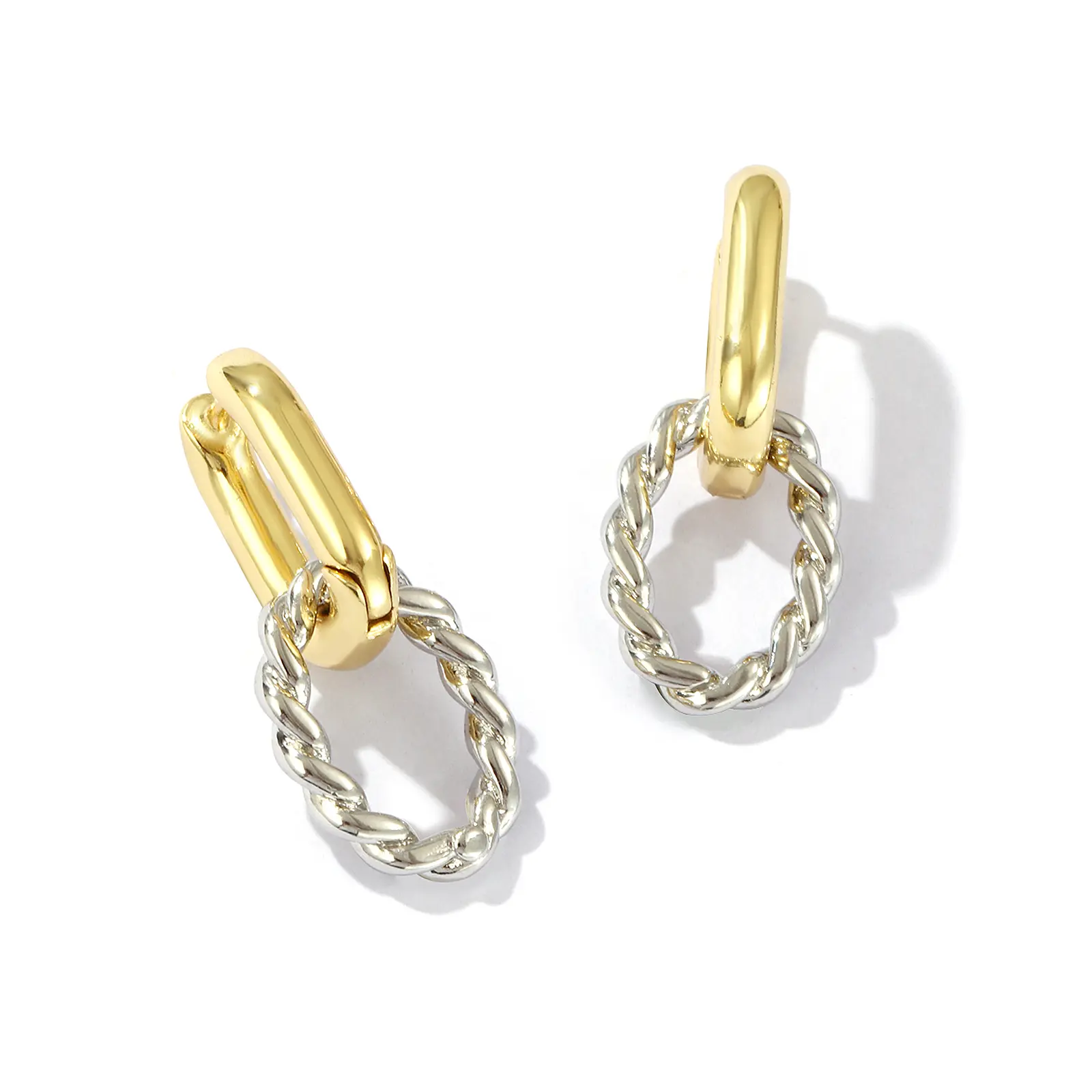 1 Pair Exquisite Two Irregular Circle Piercing Hoop Loops Brass Oval Earrings For Women Gift Post/ Wire Size: 0.9mm(19 gauge)