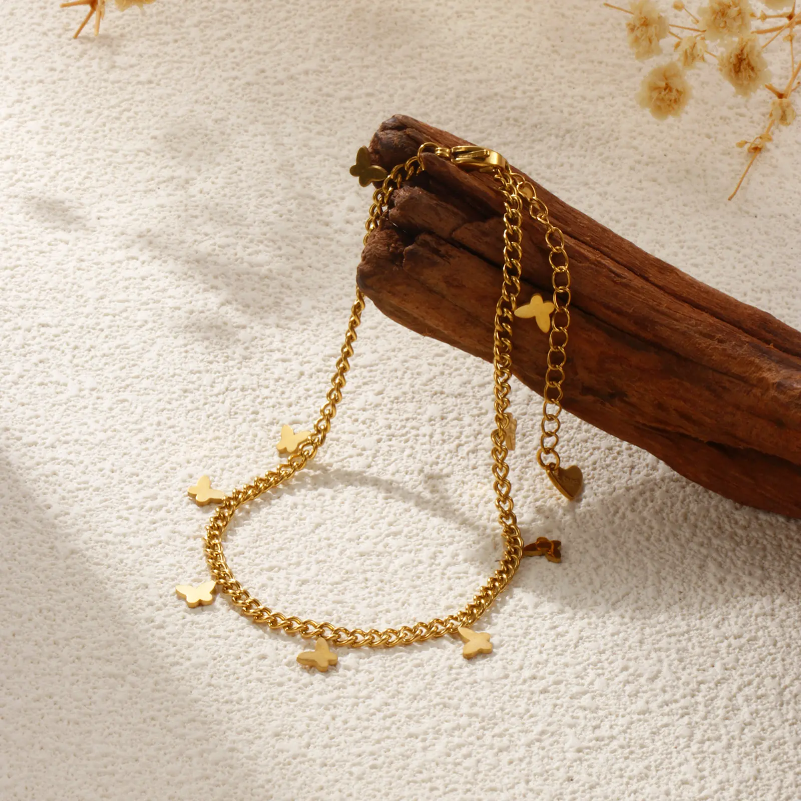 304 Stainless Steel Curb Link Chain Anklet 18K Gold Plated Butterfly Star Charms For Women Foot Jewelry Summer Gift 22cm long