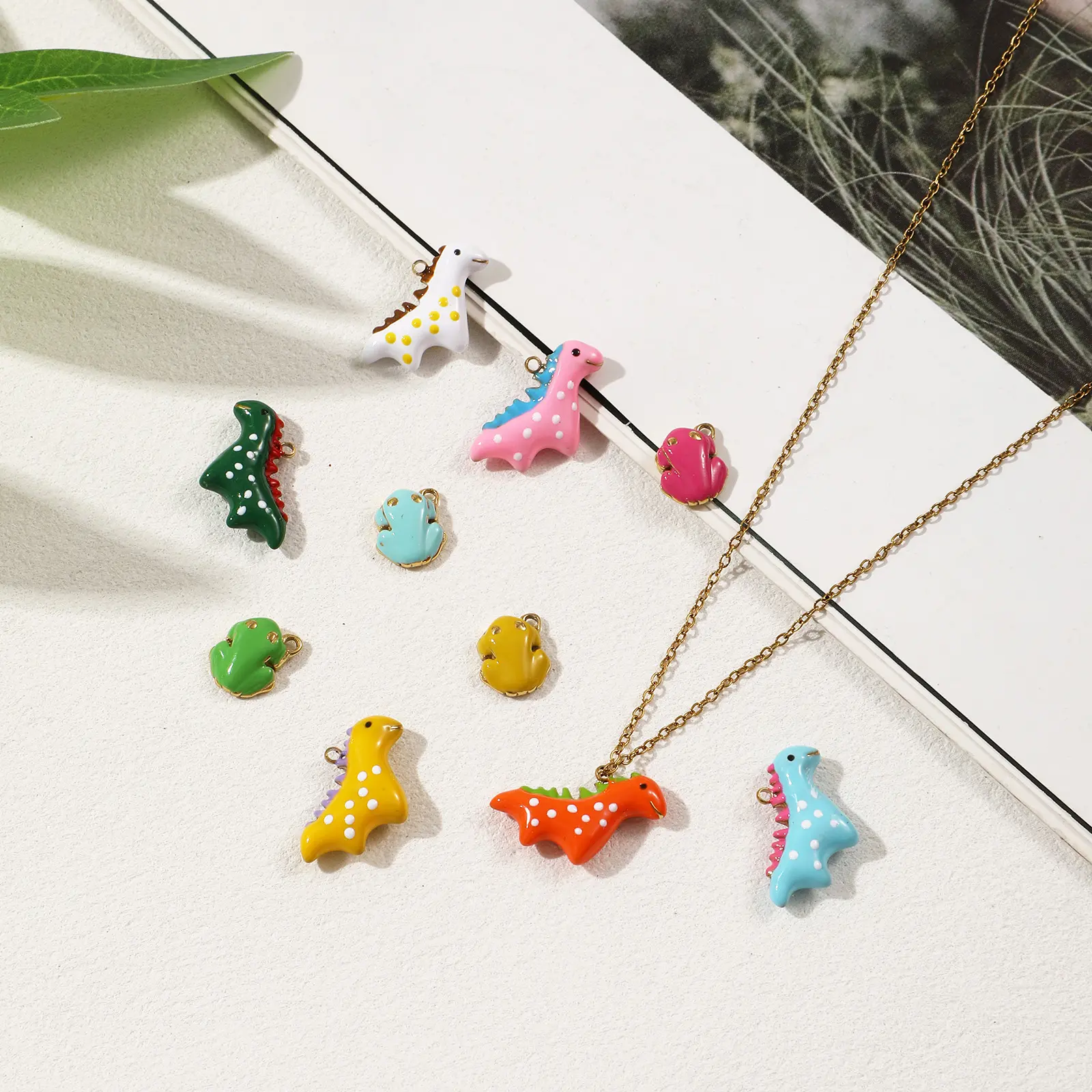 1 Piece 304 Stainless Steel Charms 18K Gold Plated Enamel Dinosaur Animal Frog Pendant For DIY Necklace Bracelet Jewelry Making