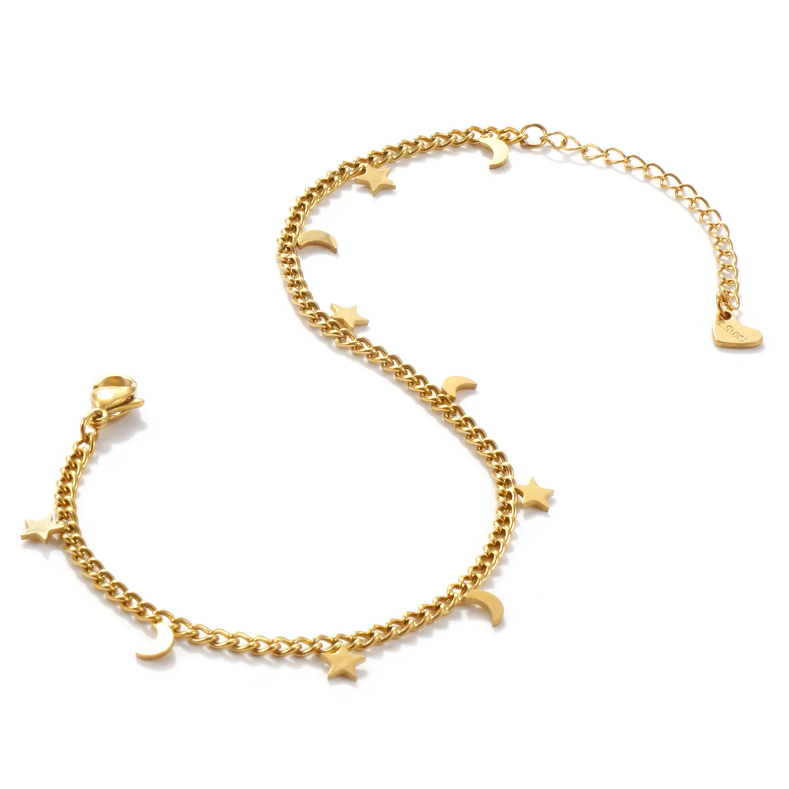 304 Stainless Steel Curb Link Chain Anklet 18K Gold Plated Butterfly Star Charms For Women Foot Jewelry Summer Gift 22cm long
