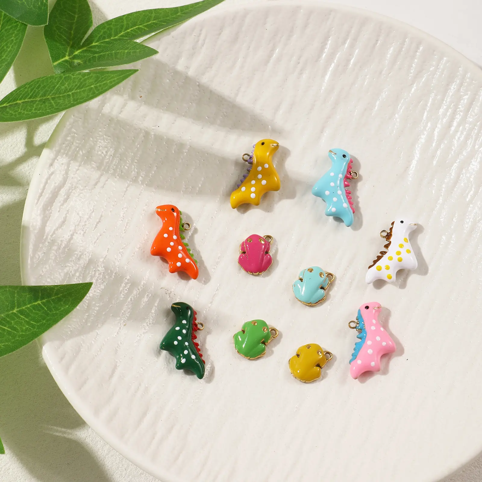 1 Piece 304 Stainless Steel Charms 18K Gold Plated Enamel Dinosaur Animal Frog Pendant For DIY Necklace Bracelet Jewelry Making