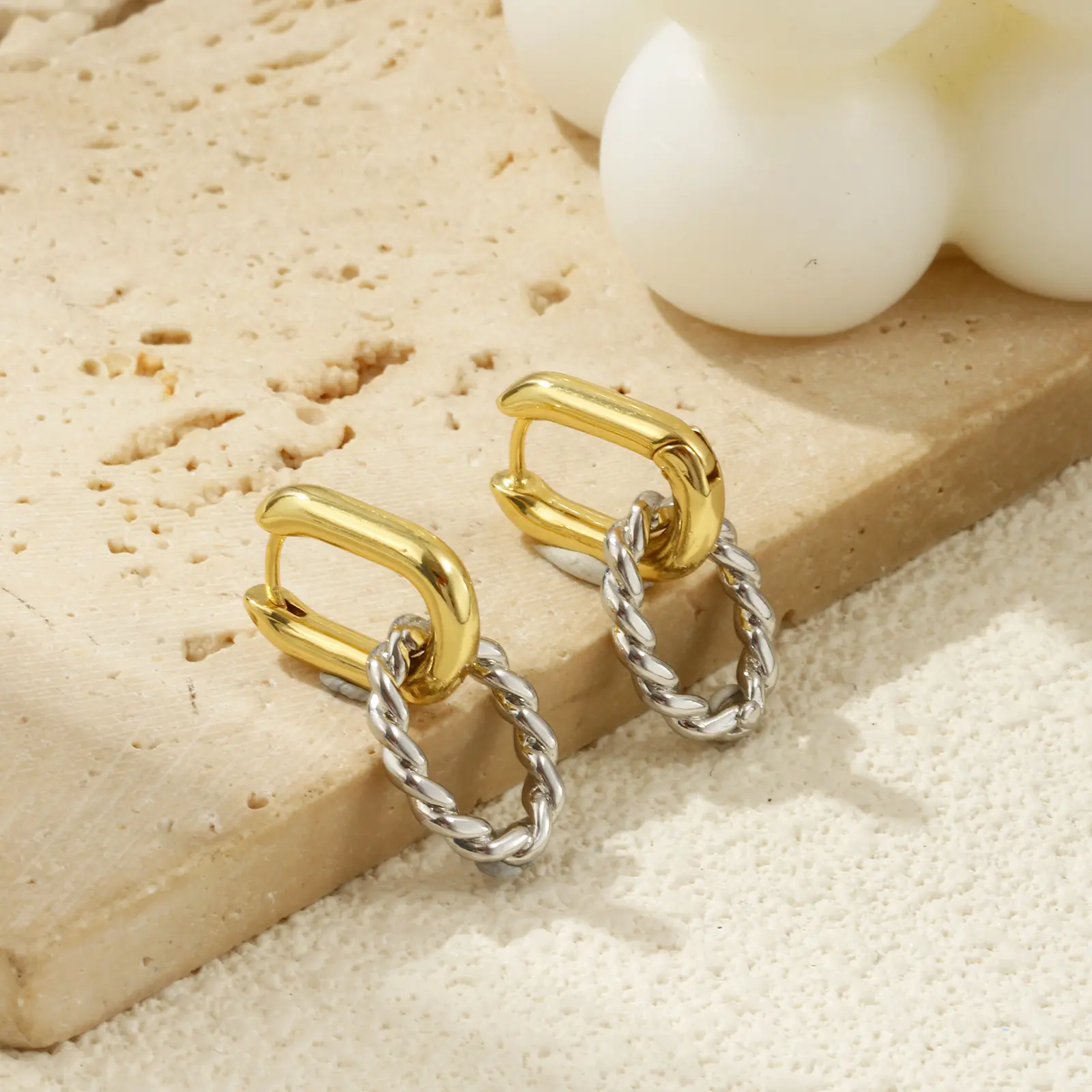 1 Pair Exquisite Two Irregular Circle Piercing Hoop Loops Brass Oval Earrings For Women Gift Post/ Wire Size: 0.9mm(19 gauge)