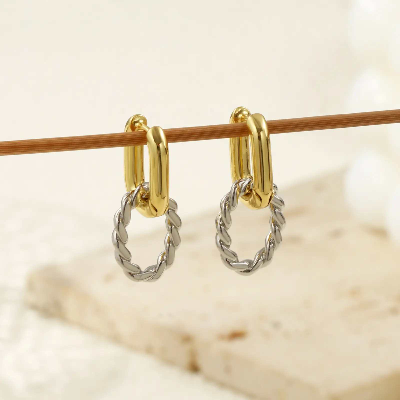 1 Pair Exquisite Two Irregular Circle Piercing Hoop Loops Brass Oval Earrings For Women Gift Post/ Wire Size: 0.9mm(19 gauge)