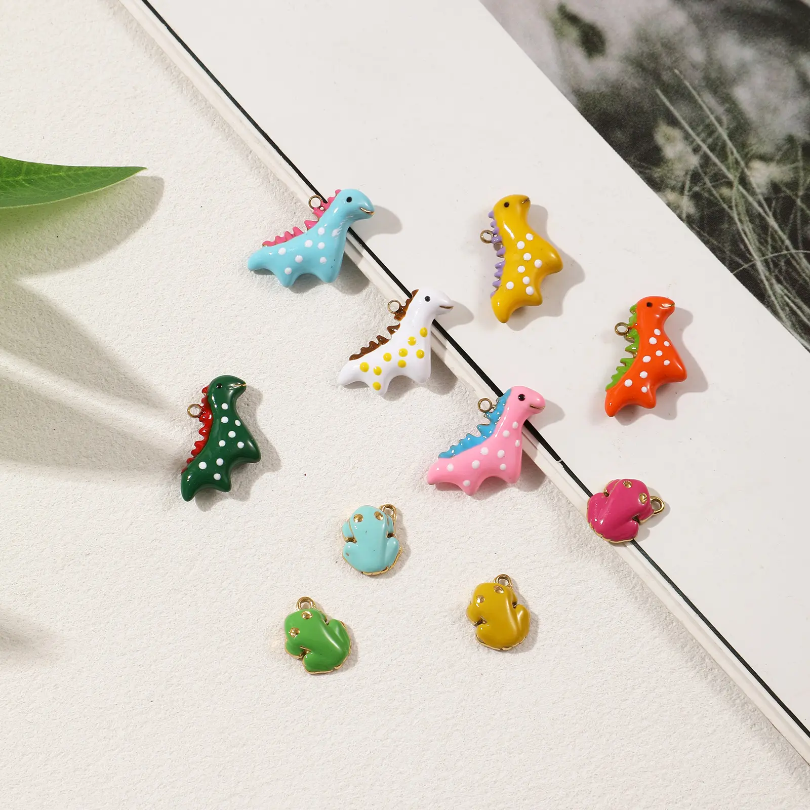 1 Piece 304 Stainless Steel Charms 18K Gold Plated Enamel Dinosaur Animal Frog Pendant For DIY Necklace Bracelet Jewelry Making