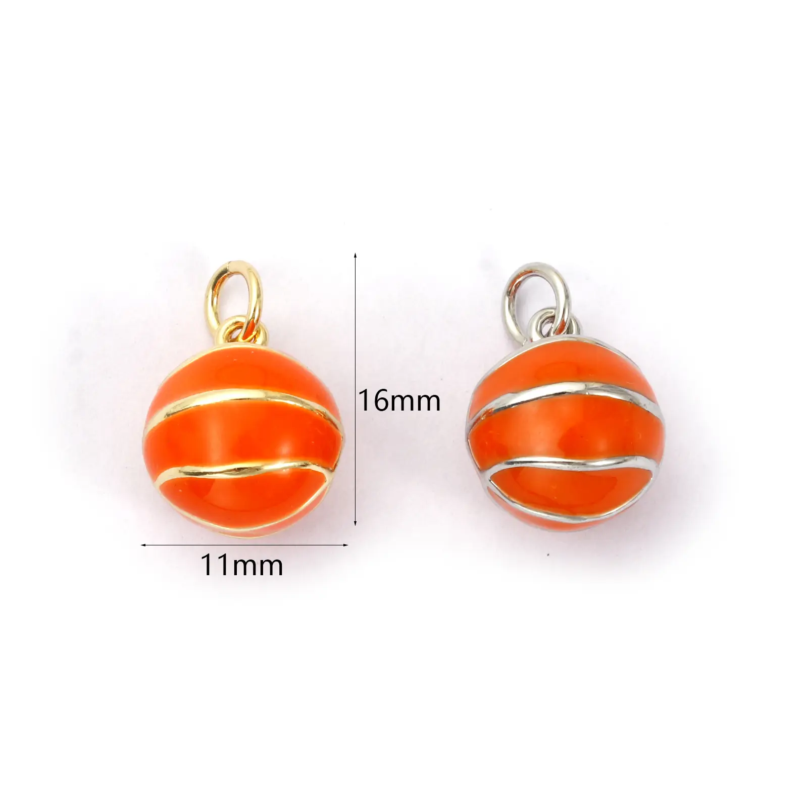 2 Piece Brass Sport Charms Gold Plated Orange Enamel Basketball 3D Pendants For DIY Necklace Jewelry Making Findings 16mm x 11mm