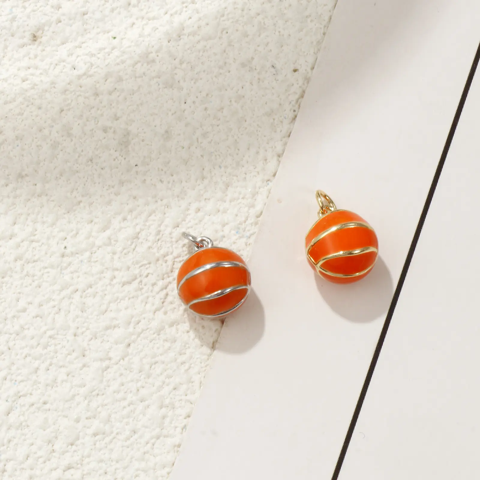 2 Piece Brass Sport Charms Gold Plated Orange Enamel Basketball 3D Pendants For DIY Necklace Jewelry Making Findings 16mm x 11mm