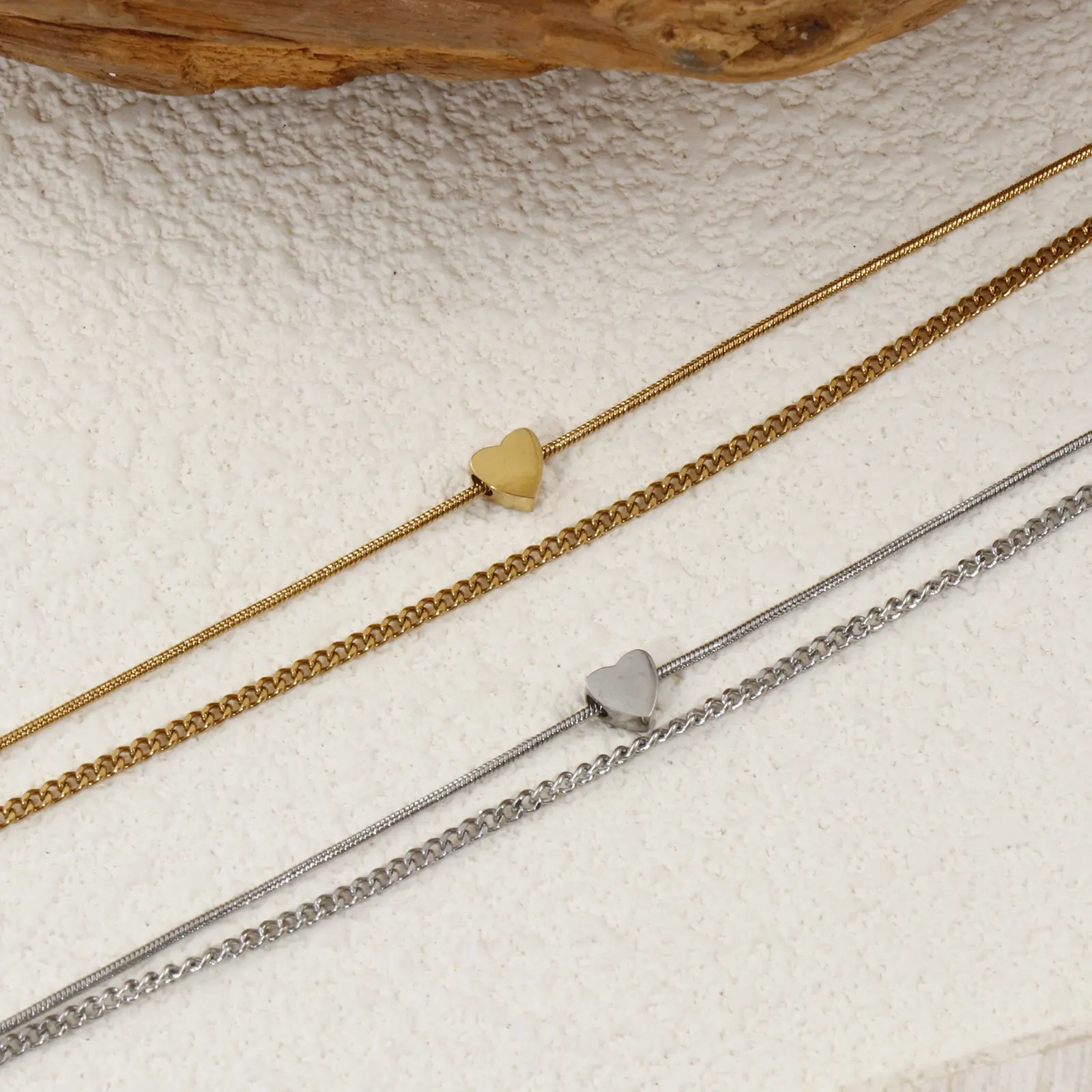 1 Piece Stylish Valentine's Day Anklet 304 Stainless Steel Curb Link Chain Heart Multilayer Layered Anklet For Women 23cm long