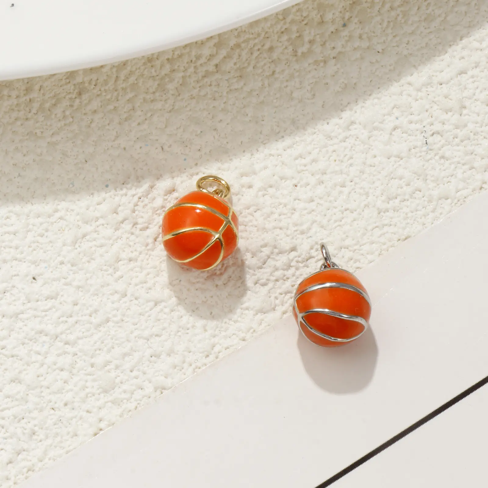 2 Piece Brass Sport Charms Gold Plated Orange Enamel Basketball 3D Pendants For DIY Necklace Jewelry Making Findings 16mm x 11mm