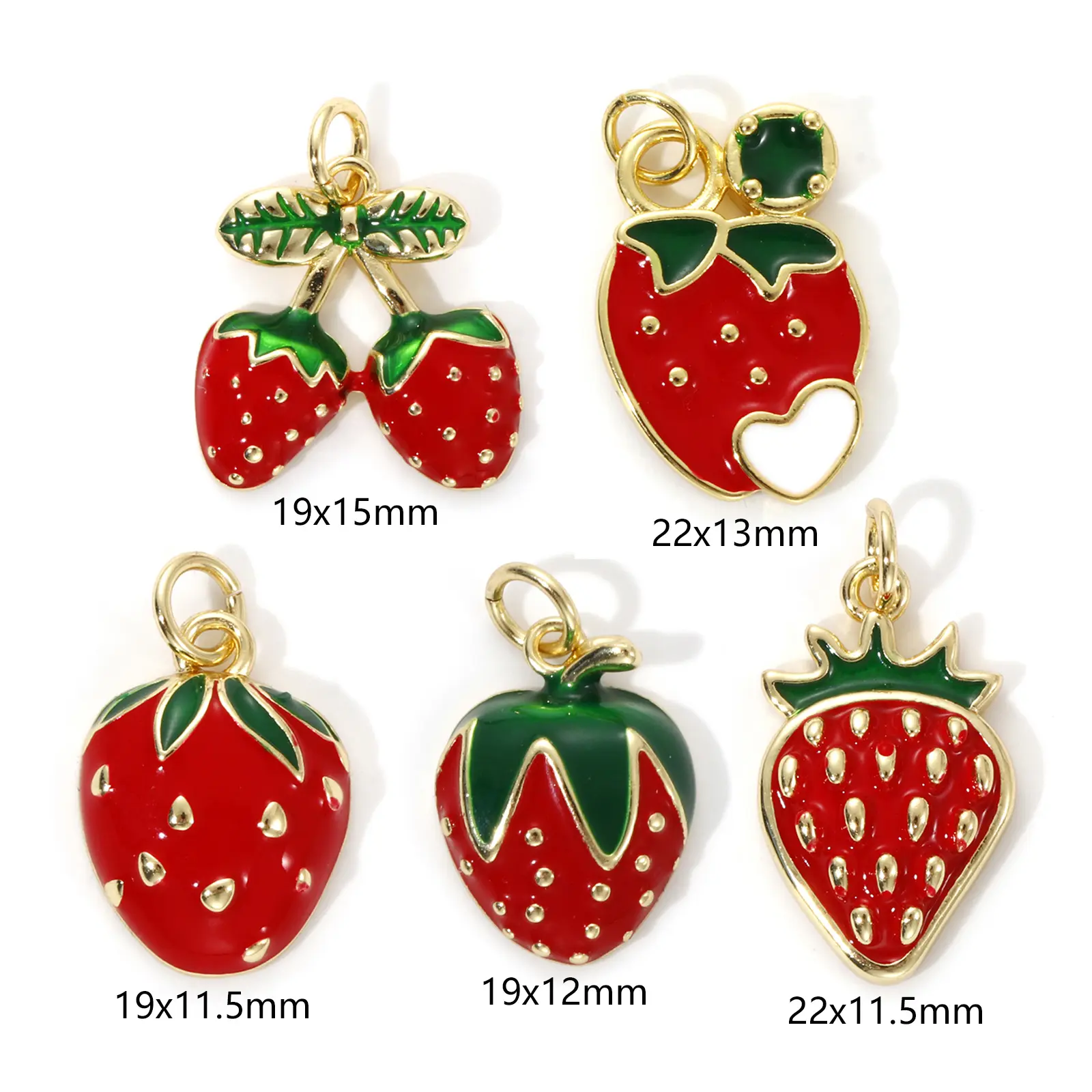 2 Piece Brass Charms 18K Real Gold Plated Red Enamel Strawberry Fruit Pendants For DIY Necklace Bracelet Jewelry Making