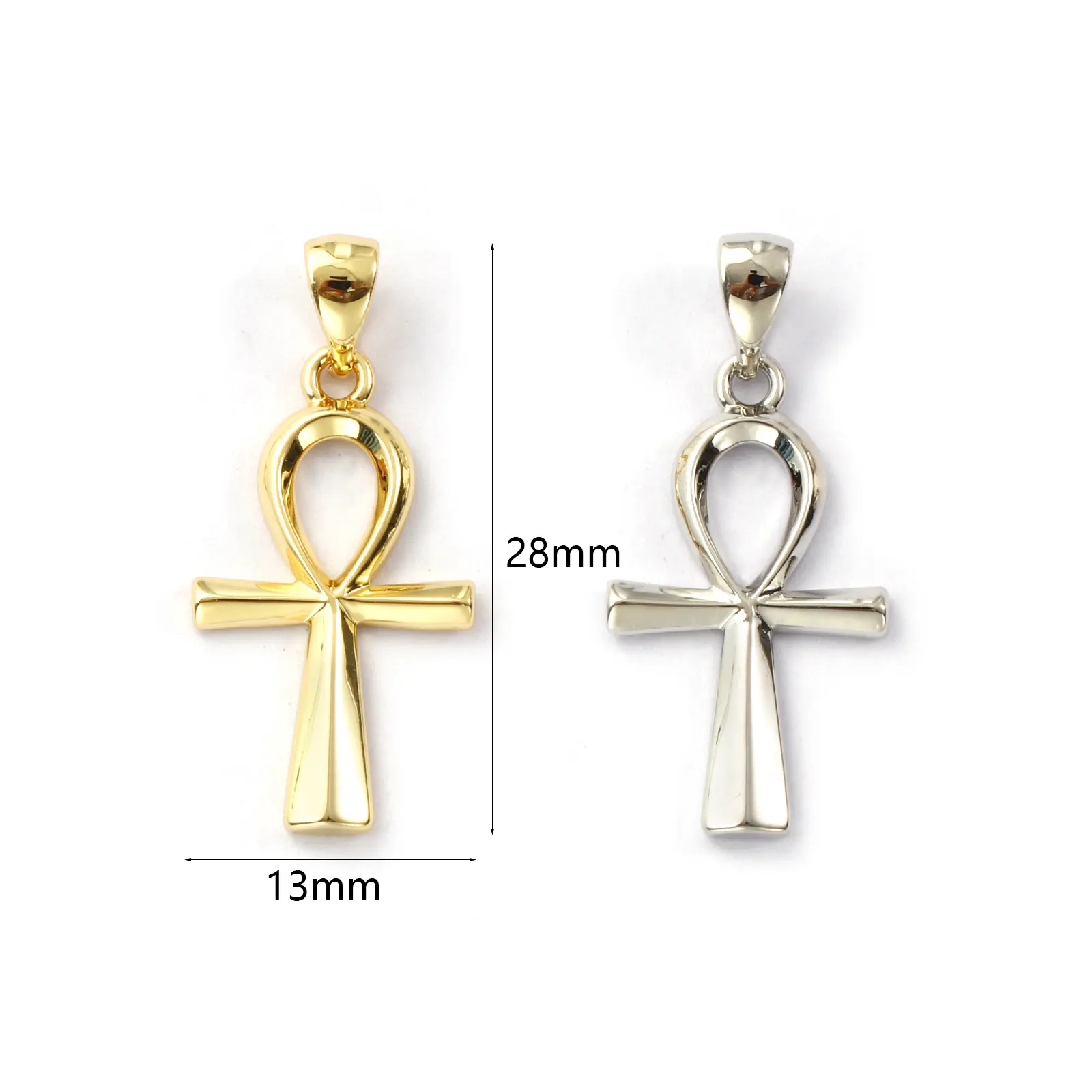 2 Piece Brass Charms Cross Egyptian Ankh Life Symbol Pendants For DIY Making Necklace Keychain Handmade Craft 28x13mm