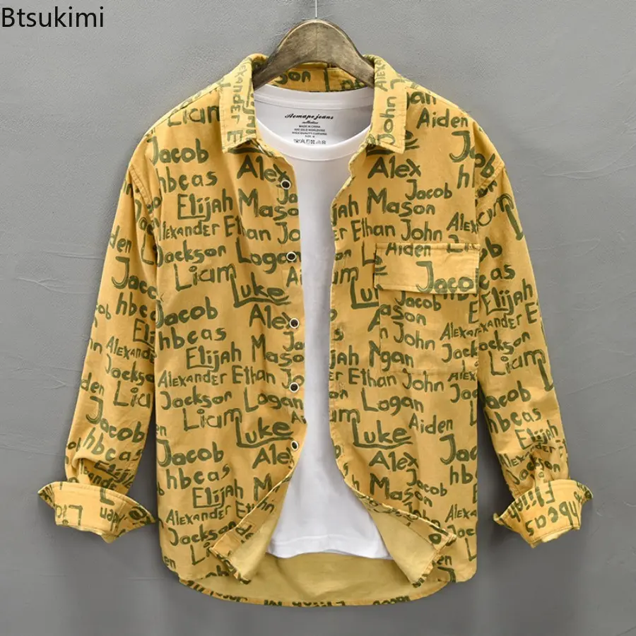 New 2025 Autumn Winter Printed Shirt Men's 100% Cotton Long Sleeved Shirts Versatile Fashion Cool Loose Casual Shirts for Men
