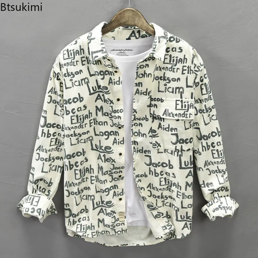 New 2025 Autumn Winter Printed Shirt Men's 100% Cotton Long Sleeved Shirts Versatile Fashion Cool Loose Casual Shirts for Men
