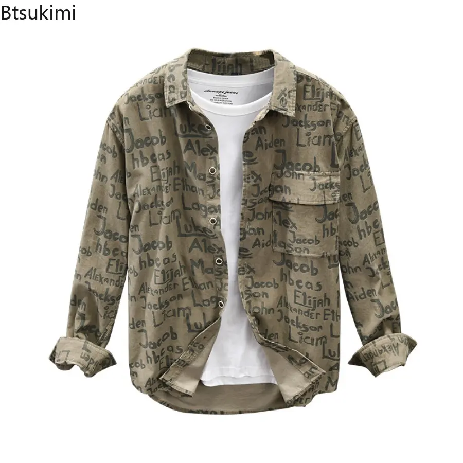 New 2025 Autumn Winter Printed Shirt Men's 100% Cotton Long Sleeved Shirts Versatile Fashion Cool Loose Casual Shirts for Men