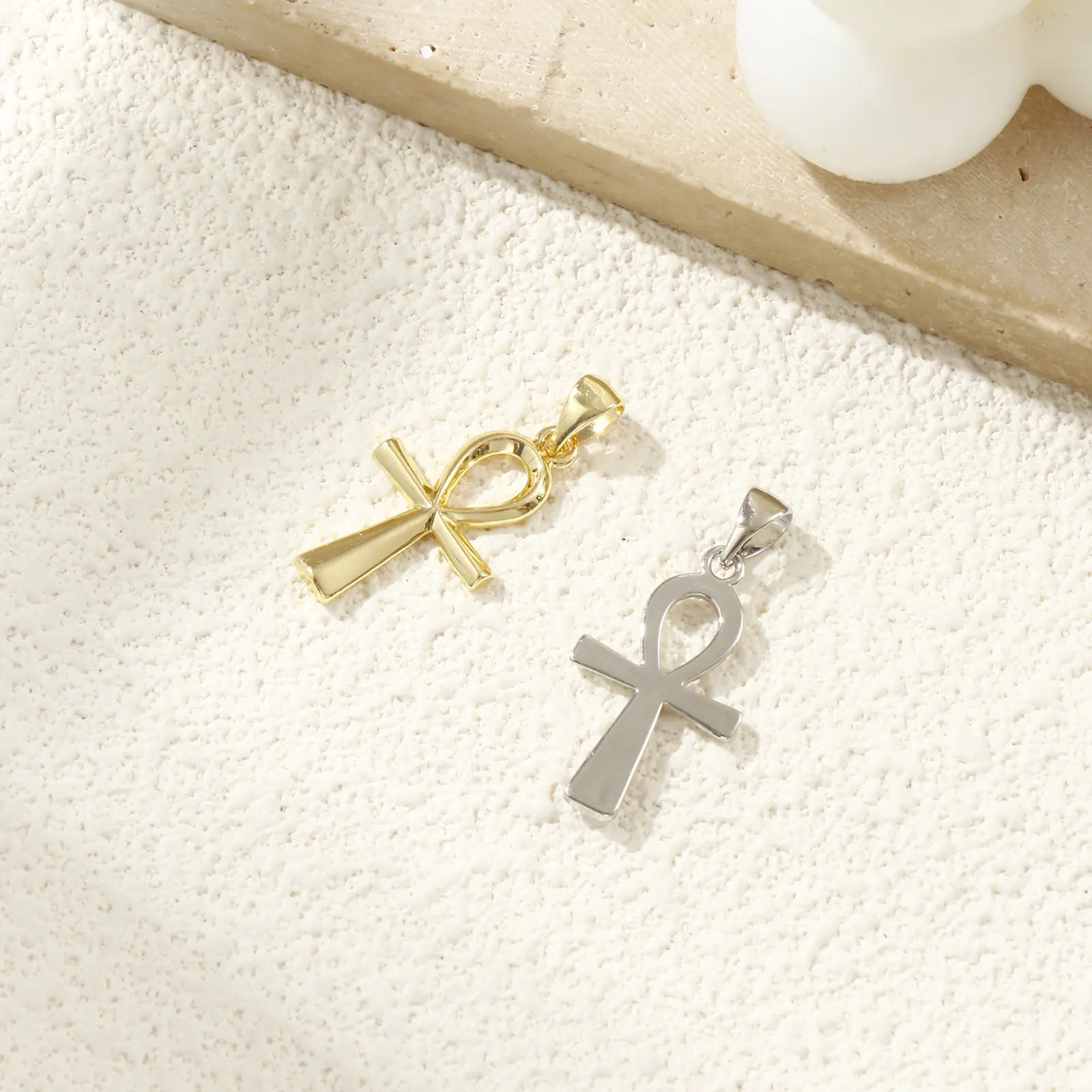 2 Piece Brass Charms Cross Egyptian Ankh Life Symbol Pendants For DIY Making Necklace Keychain Handmade Craft 28x13mm
