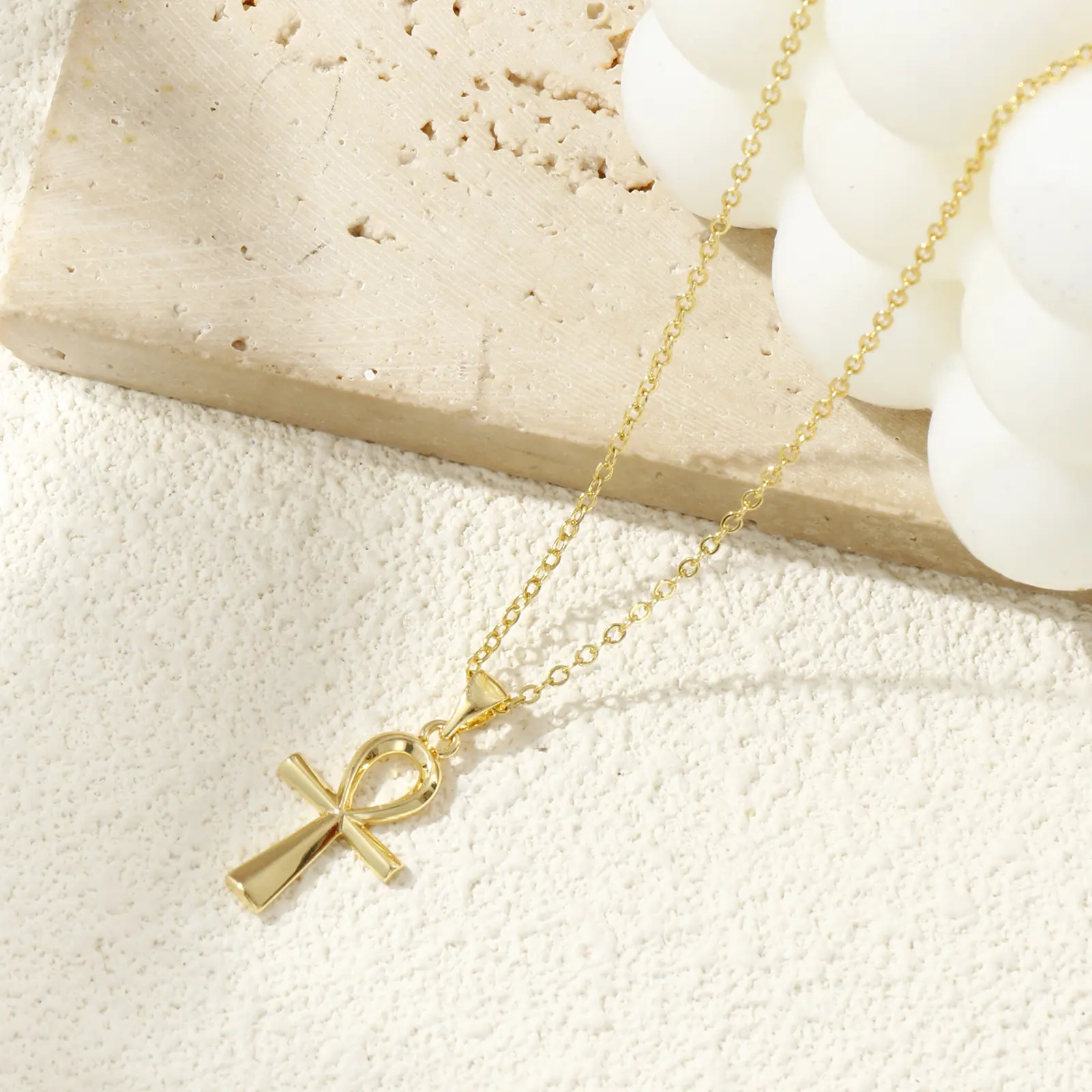 2 Piece Brass Charms Cross Egyptian Ankh Life Symbol Pendants For DIY Making Necklace Keychain Handmade Craft 28x13mm