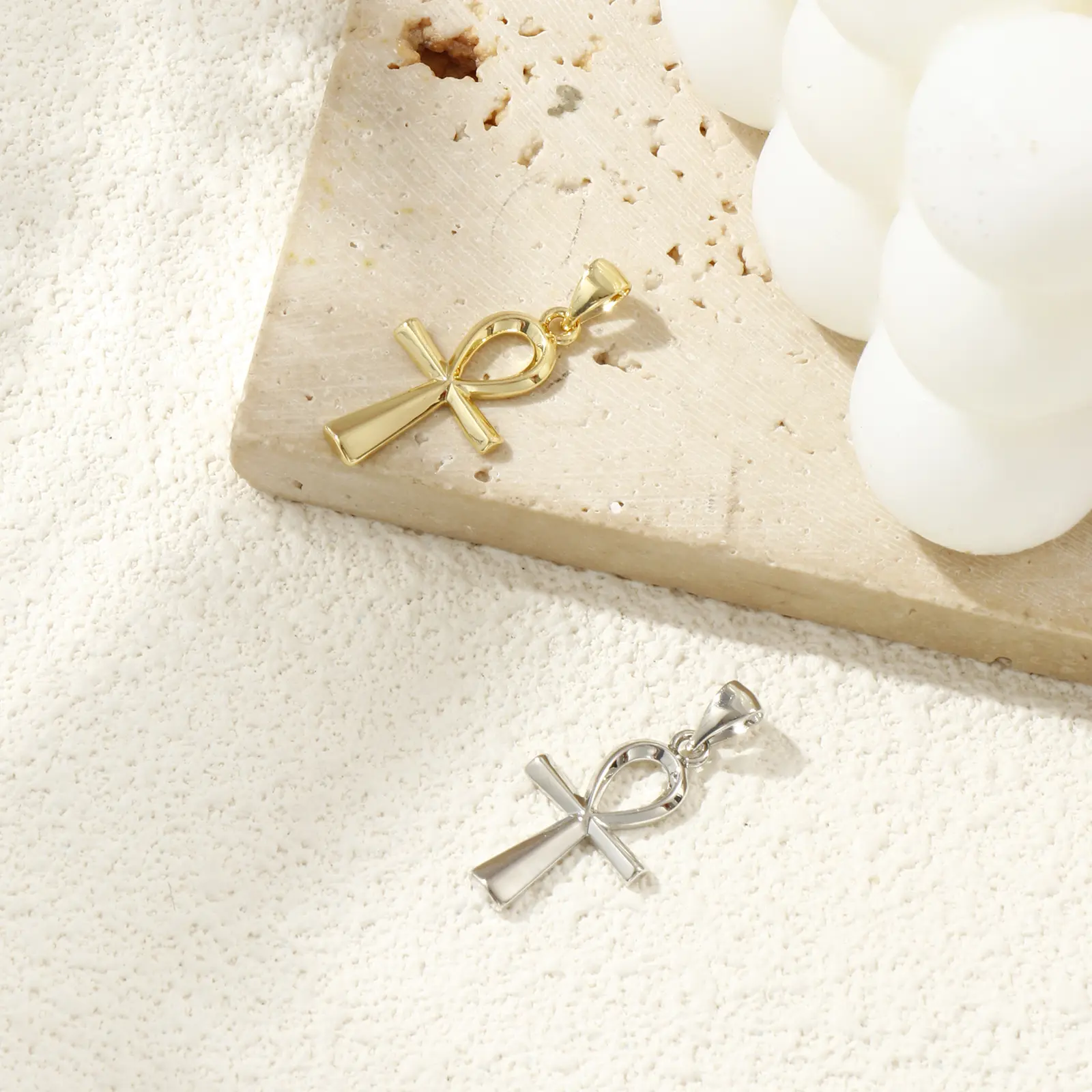 2 Piece Brass Charms Cross Egyptian Ankh Life Symbol Pendants For DIY Making Necklace Keychain Handmade Craft 28x13mm