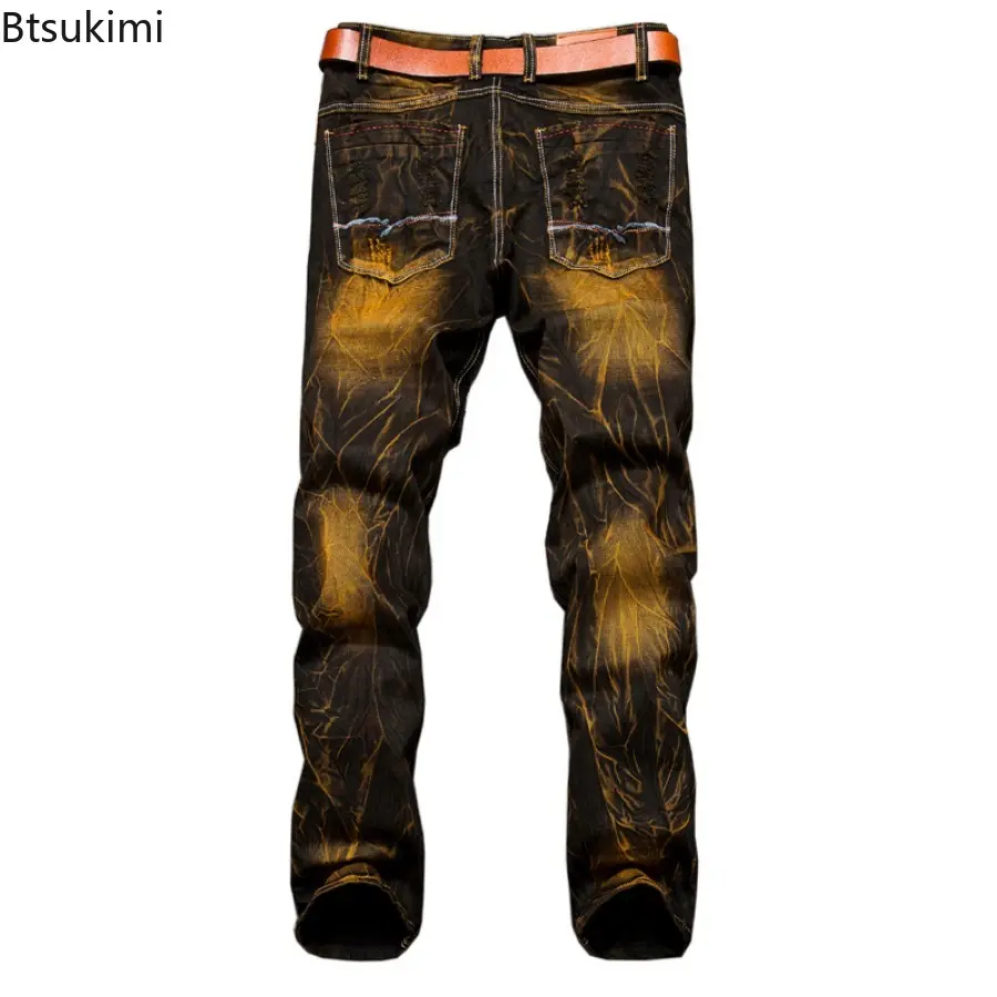 Men's Ripped Hole Jeans Fashion Harajuku Street Style Hip Hop  Vintage Straight Jeans Personality Motorcycle Denim Trousers Male