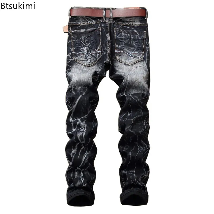Men's Ripped Hole Jeans Fashion Harajuku Street Style Hip Hop  Vintage Straight Jeans Personality Motorcycle Denim Trousers Male