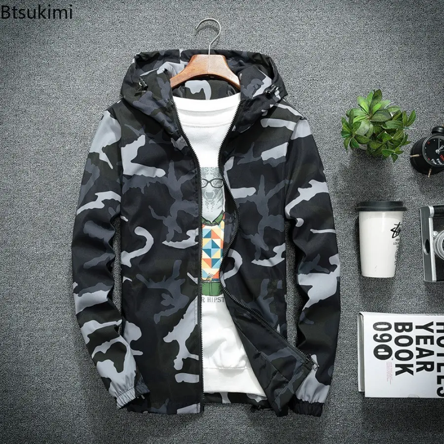 Fashion New Men's Personalized Camouflage Hooded Jacket Spring Autumn Outdoor Loose Casual Hoodies Coats Men Outerwear Oversized