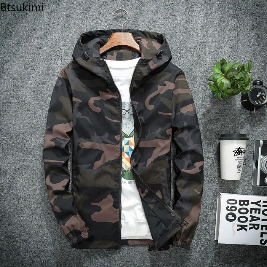 Fashion New Men's Personalized Camouflage Hooded Jacket Spring Autumn Outdoor Loose Casual Hoodies Coats Men Outerwear Oversized