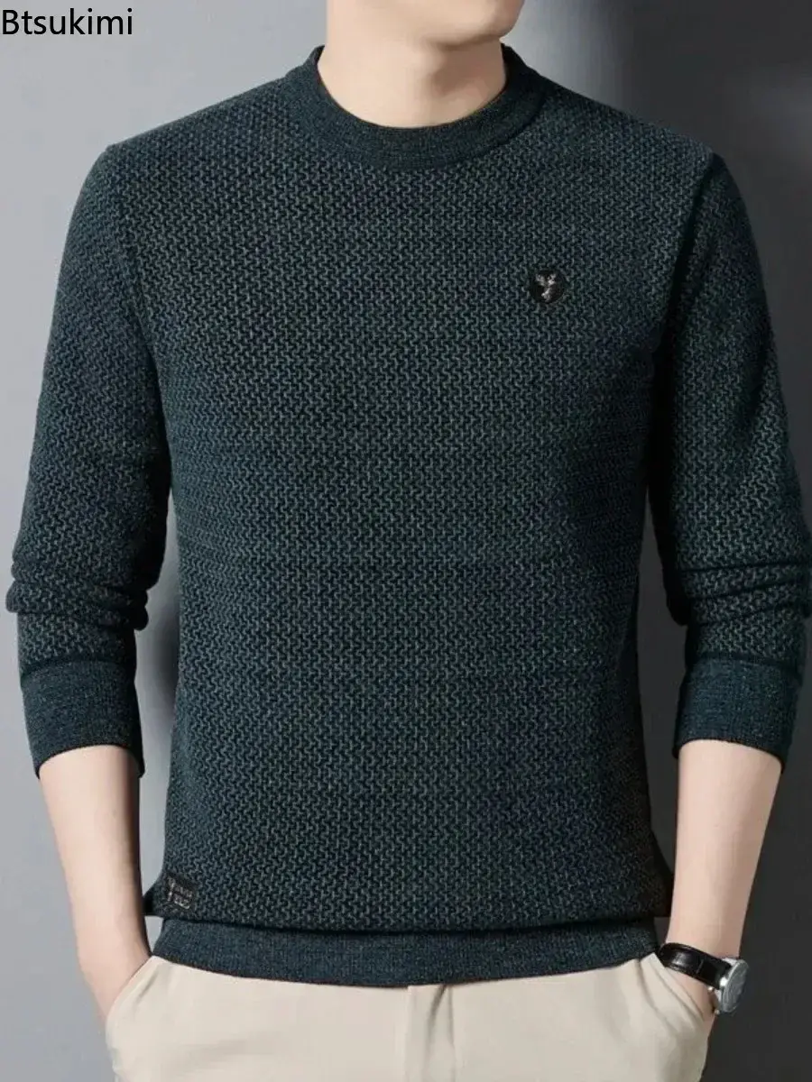 Autumn Winter Men's Warm Knitted Sweaters Fashion Solid Loose Casual O-neck Pullover Tops Plush Thicken Versatile Sweaters Male