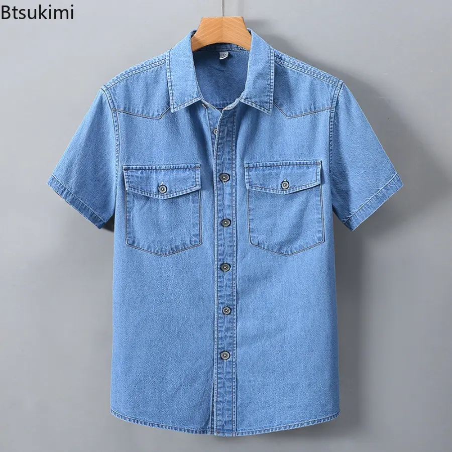 2025 Summer New Brand Cotton Denim Men Shirt Fashion Short Sleeve Shirts for Men Causal Fashion Shirts Male Comfortable Camiseta