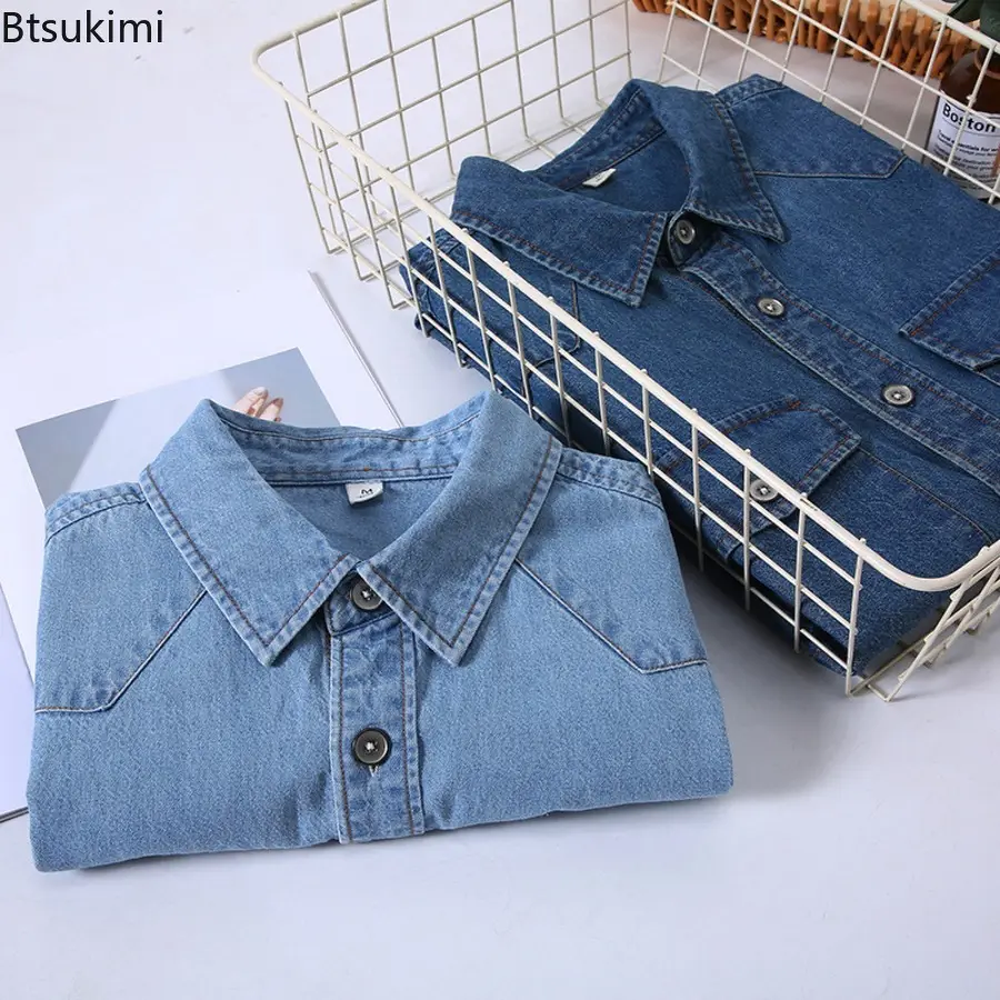 2025 Summer New Brand Cotton Denim Men Shirt Fashion Short Sleeve Shirts for Men Causal Fashion Shirts Male Comfortable Camiseta