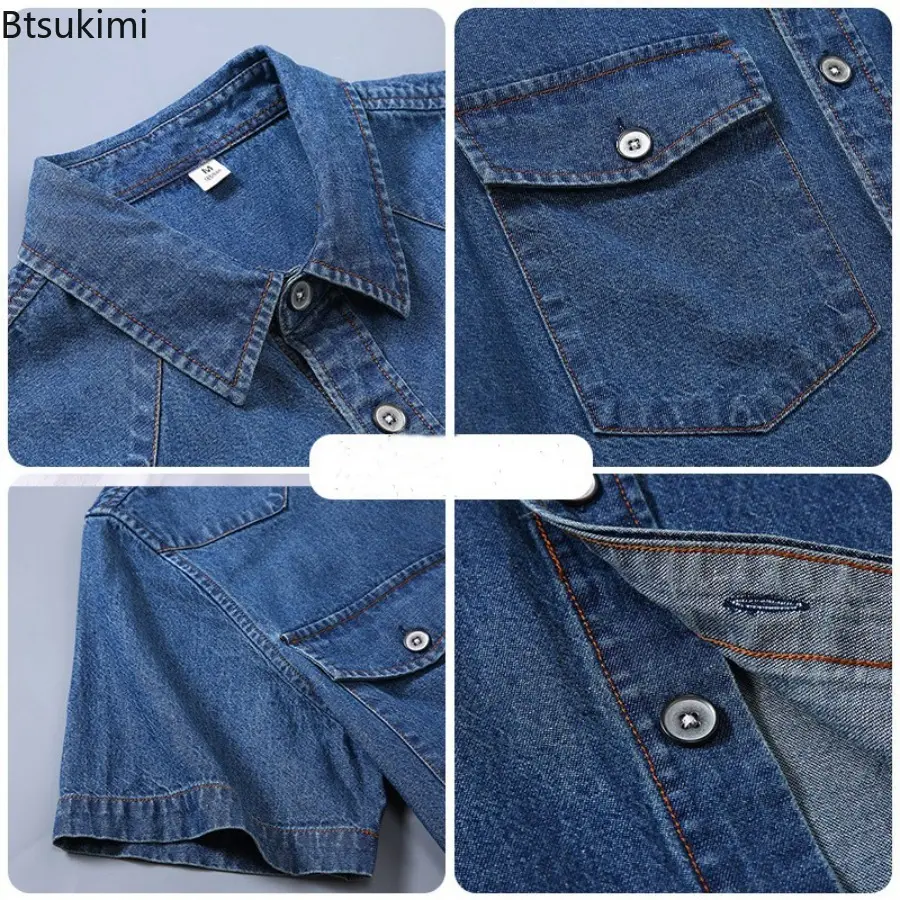 2025 Summer New Brand Cotton Denim Men Shirt Fashion Short Sleeve Shirts for Men Causal Fashion Shirts Male Comfortable Camiseta