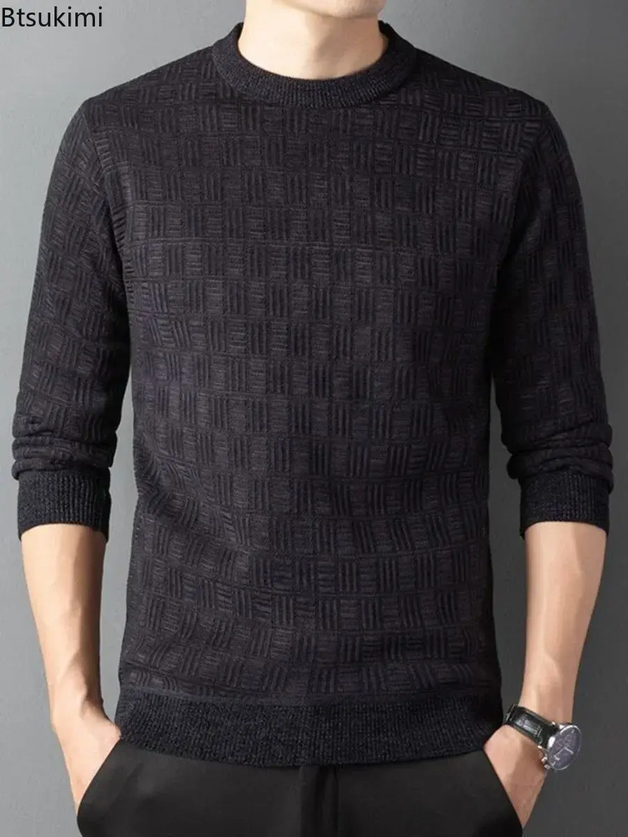 2025 New Men's Jacquard Knitted Sweaters Autumn Winter Thicked Warm O-neck Pullover Tops Casual Business Versatile Sweaters Male