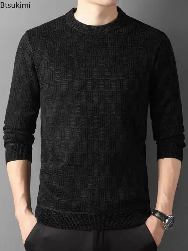 2025 New Men's Jacquard Knitted Sweaters Autumn Winter Thicked Warm O-neck Pullover Tops Casual Business Versatile Sweaters Male