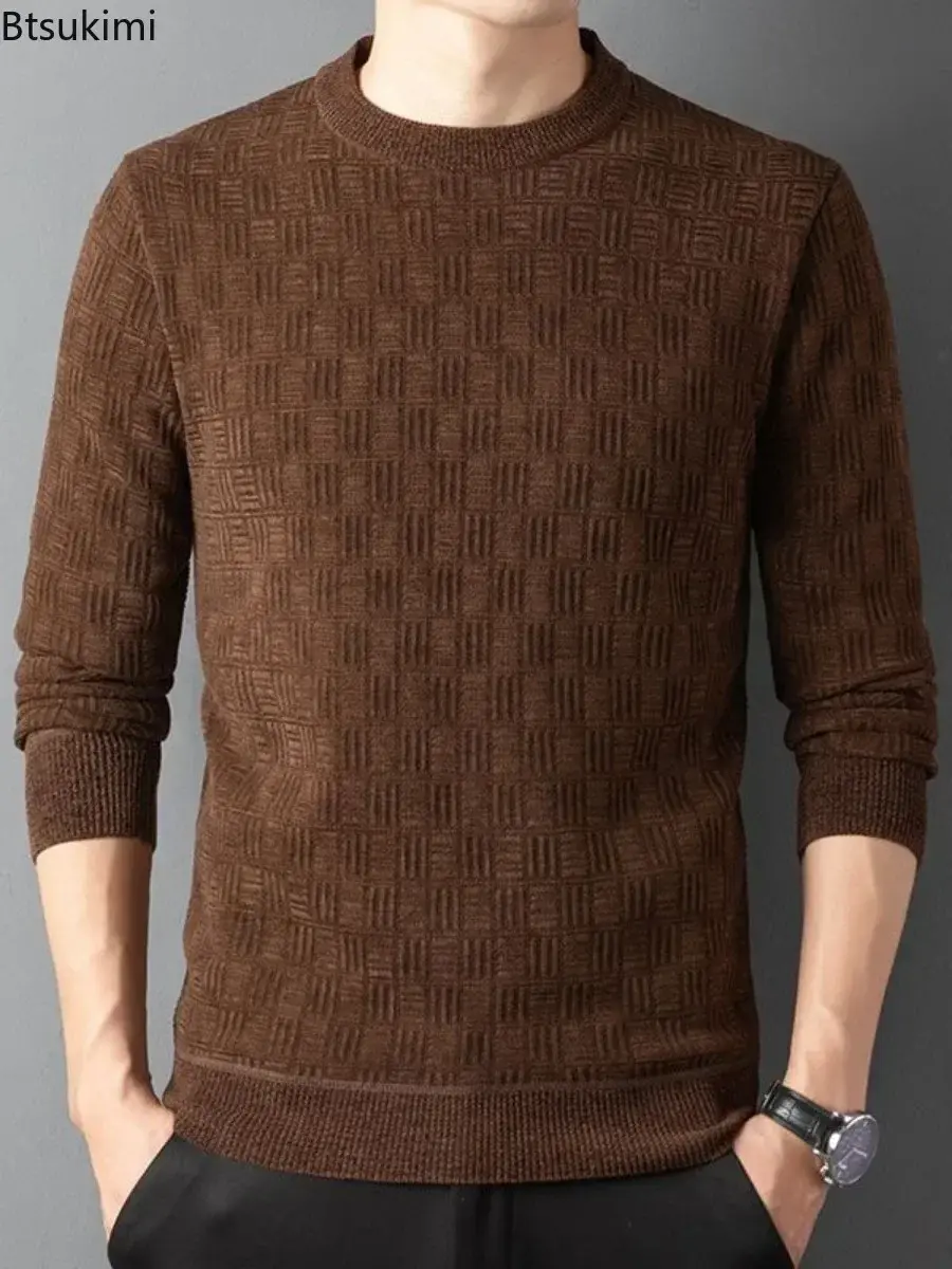 2025 New Men's Jacquard Knitted Sweaters Autumn Winter Thicked Warm O-neck Pullover Tops Casual Business Versatile Sweaters Male