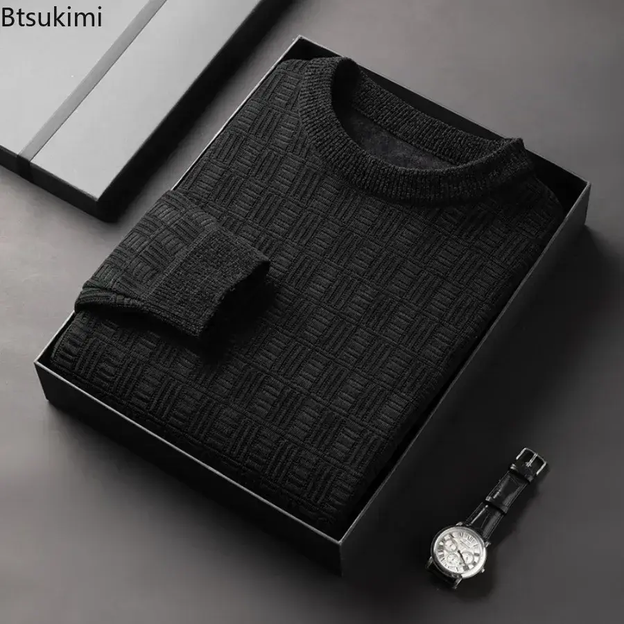 2025 New Men's Jacquard Knitted Sweaters Autumn Winter Thicked Warm O-neck Pullover Tops Casual Business Versatile Sweaters Male