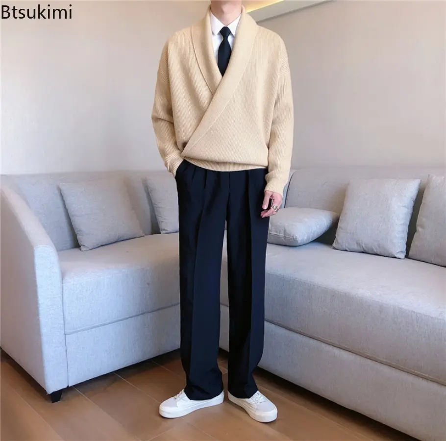 Mens Sweaters Autumn Winter Fashion Big V-neck Hangs Personality Knitted Sweater Men's Casual Loose Pullovers Sweaters Male Coat