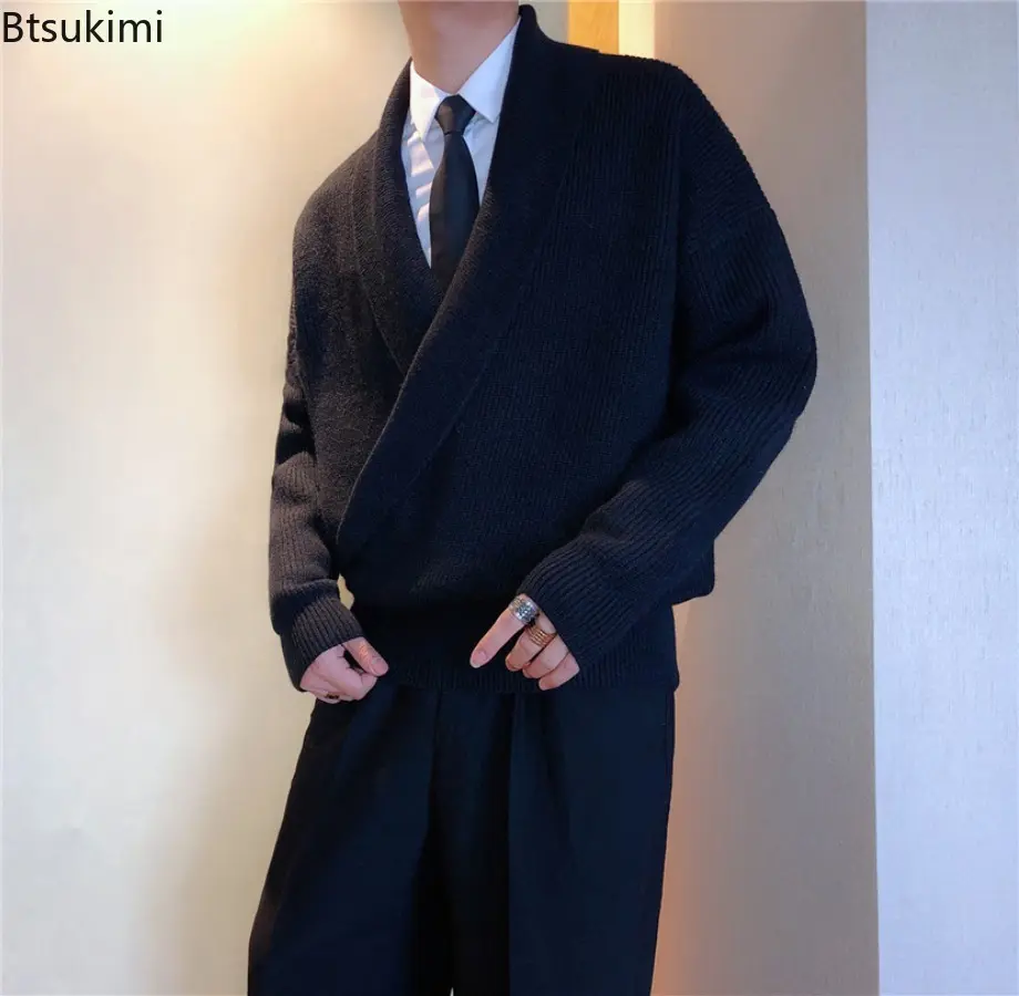 Mens Sweaters Autumn Winter Fashion Big V-neck Hangs Personality Knitted Sweater Men's Casual Loose Pullovers Sweaters Male Coat