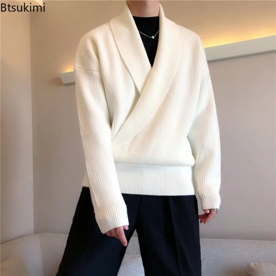 Mens Sweaters Autumn Winter Fashion Big V-neck Hangs Personality Knitted Sweater Men's Casual Loose Pullovers Sweaters Male Coat