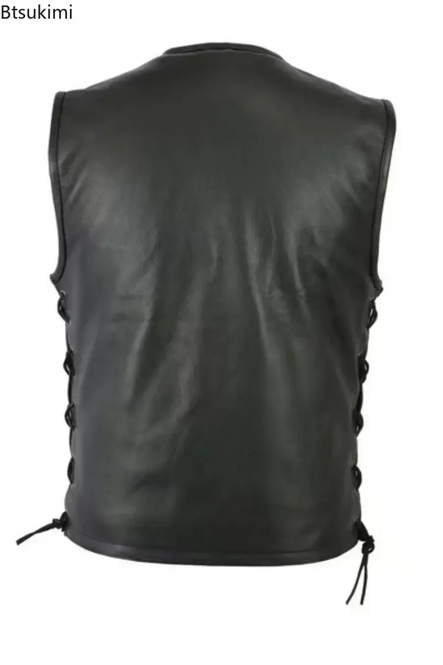 2025 Men's Handsome Motorcycle Leather Vest Jacket Fashion O-neck Solid Sleeveless PU Leather Zip Punk Tops Men Trend Streetwear