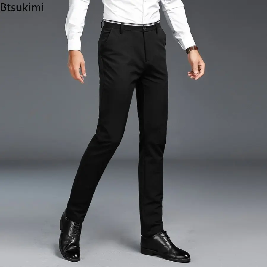 2025 Brand New Men's Fashion Solid Slim Business Casual Trousers Elastic Breathable Formal Suit Pants for Men Large Size 28-42