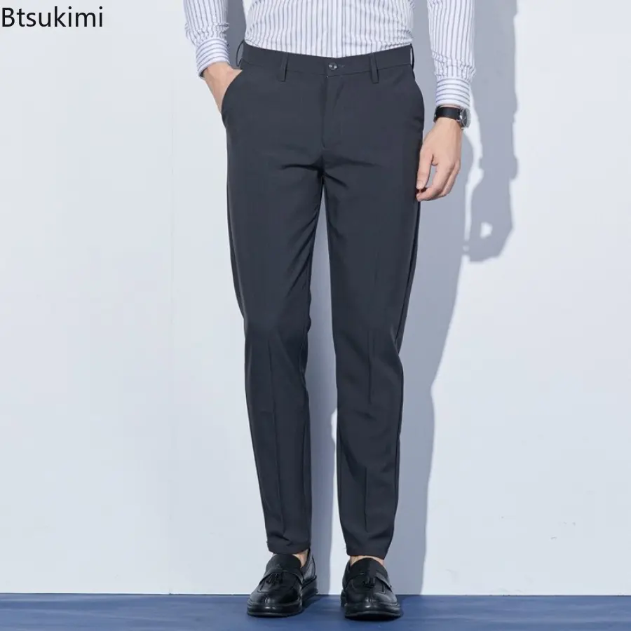 2025 Brand New Men's Fashion Solid Slim Business Casual Trousers Elastic Breathable Formal Suit Pants for Men Large Size 28-42