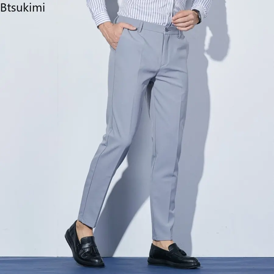 2025 Brand New Men's Fashion Solid Slim Business Casual Trousers Elastic Breathable Formal Suit Pants for Men Large Size 28-42
