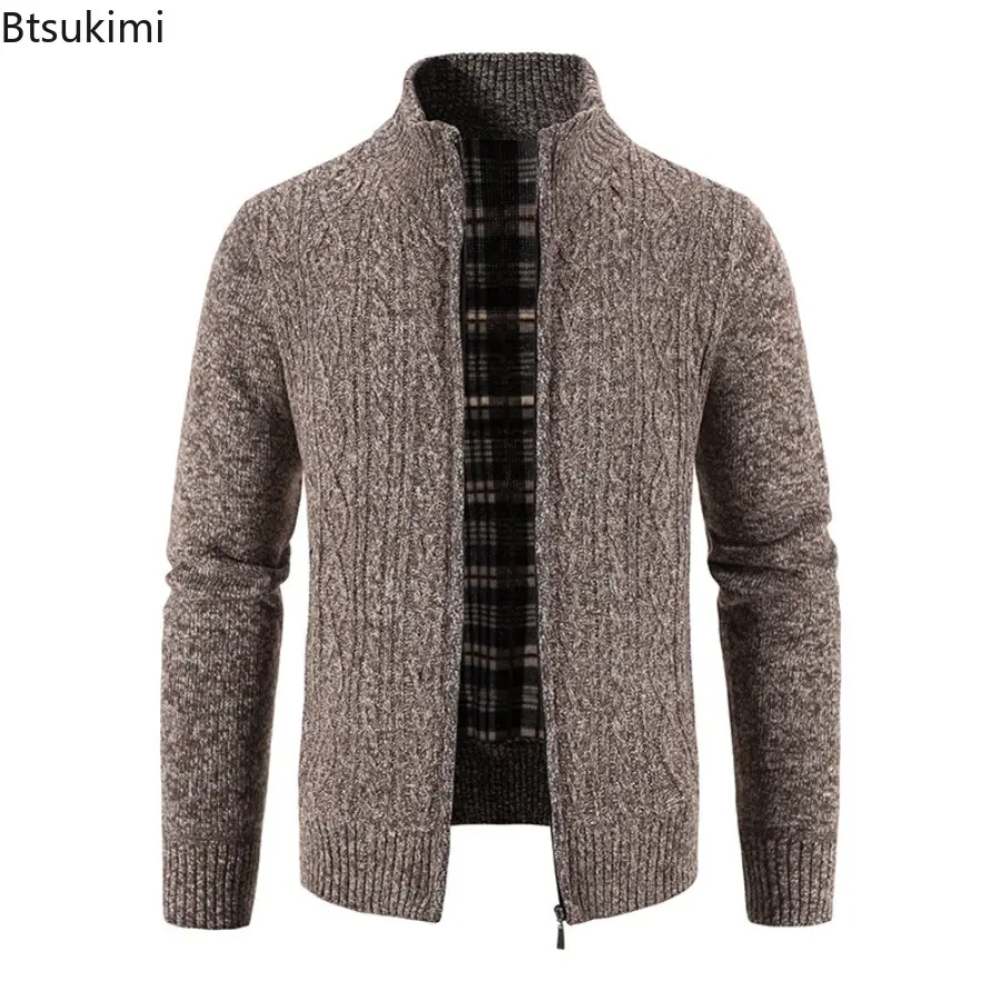 Mens Autumn Winter New Knitted Sweaters High Collar Long Sleeved Zipper Cardigan Sweater Fashionable Solid Color Sweater Jacket